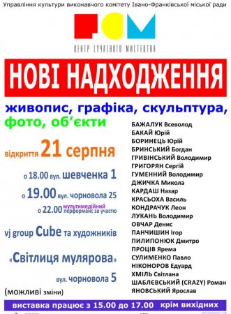 21 серпня – відкриття виставки нових надходжень до колекції Центру сучасного мистецтва