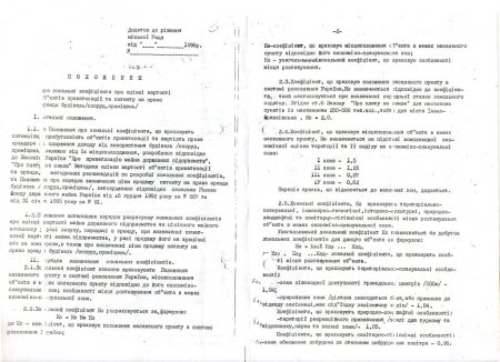 Рішення V сесії Івано-Франківської міської ради від 06.03.1996 року «Про Положення про зональні коефіцієнти при оцінці вартості об’єктів приватизації та патенту на право оренди будівель, споруд, приміщень»