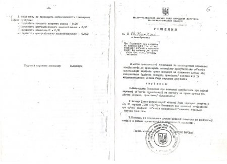 Рішення V сесії Івано-Франківської міської ради від 06.03.1996 року «Про Положення про зональні коефіцієнти при оцінці вартості об’єктів приватизації та патенту на право оренди будівель, споруд, приміщень»