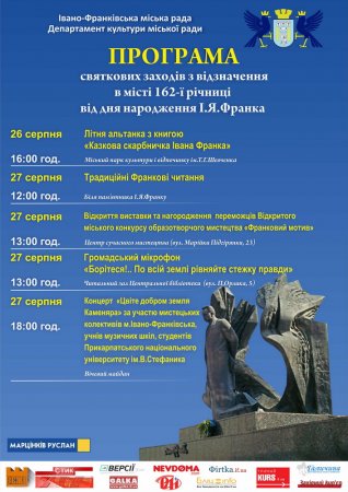 Заходи до річниці від дня народження Івана Франка