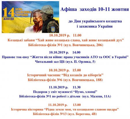 Заходи до Дня українського козацтва і захисника України
