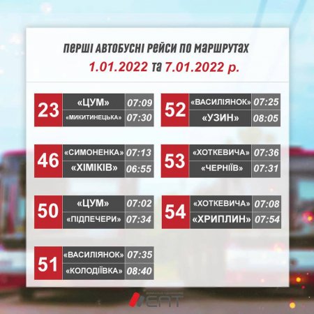 ЗМІНИ В ГРАФІКАХ РУХУ АВТОБУСНИХ ТА ТРОЛЕЙБУСНИХ МАРШРУТІВ, ЯКЕ ОБСЛУГОВУЄ НАШЕ ПІДПРИЄМТСВО ЕАТ