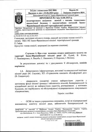 Протокол позачергової комісії з питань техногенної безпеки за 22.06.2023
